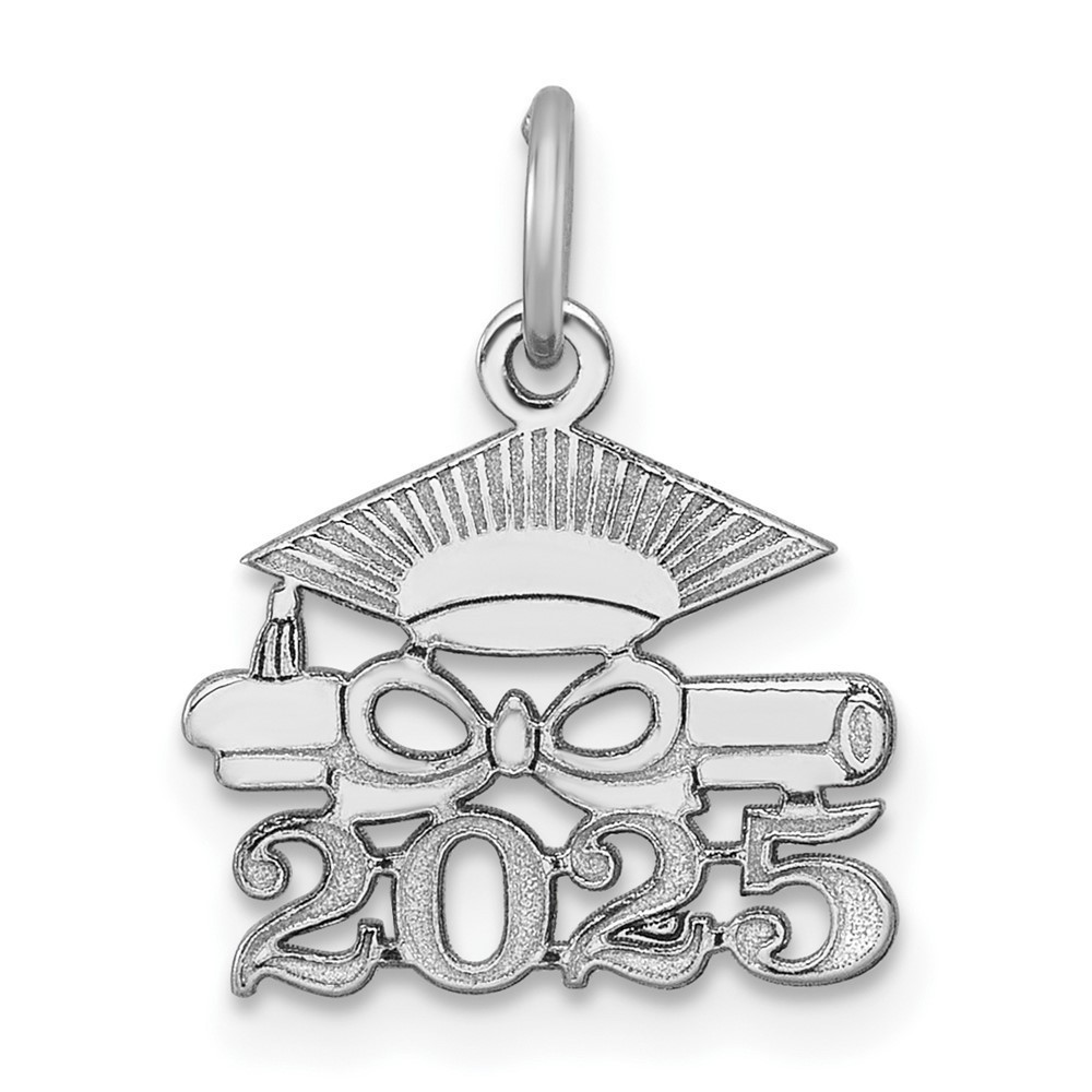 14K White Gold Graduation Cap and Diploma 2025 Necklace Charm Pendant